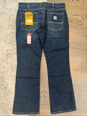 Carhartt Dark Indigo Straight-Leg Jeans with Back Pocket Logo Patch
